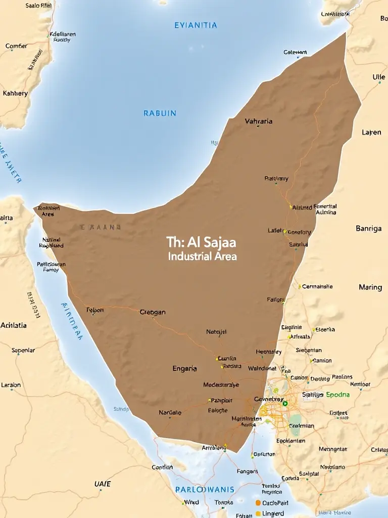 A map of the UAE highlighting Al Sajaa Industrial Area and potential expansion locations across the region, illustrating Al Hasad Steel Works' regional reach.