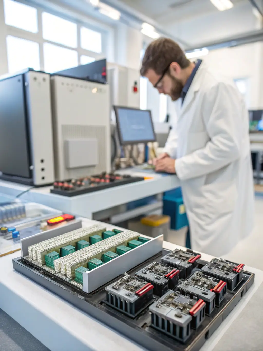 A modern electroplating facility with advanced robotic arms precisely coating metal components, showcasing Al Hasad Steel Works' commitment to advanced facilities.