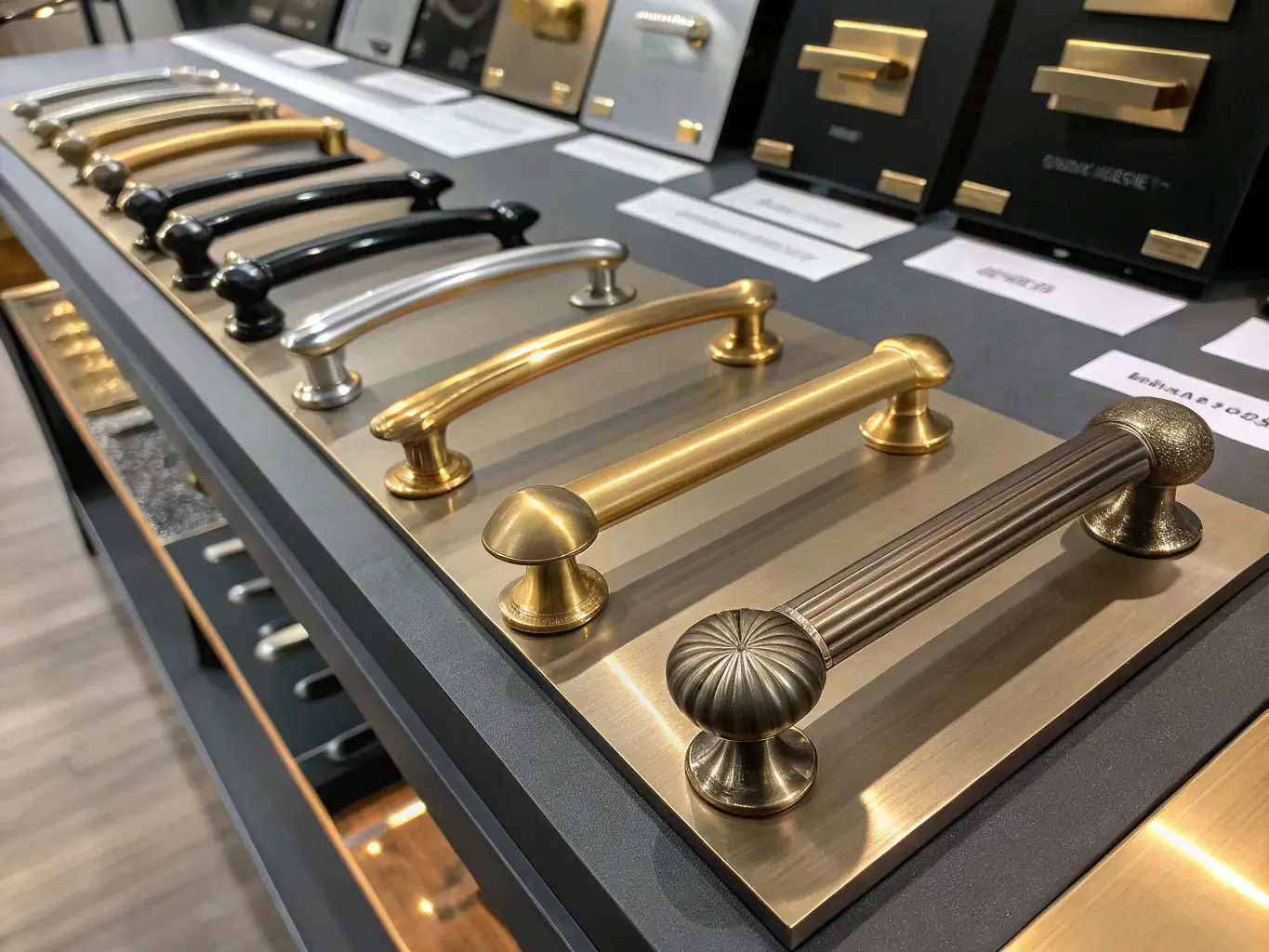 A selection of decorative metal fixtures with various electroplated finishes, demonstrating the aesthetic versatility of the service.